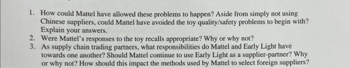 Solved 1. How could Mattel have allowed these problems to | Chegg.com