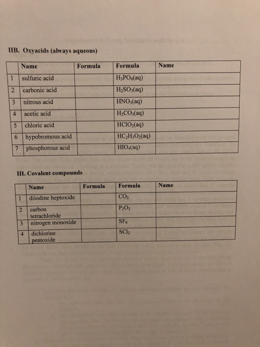 Solved IIB. Oxyacids (always aqueous) Formula Name 3 4 Name | Chegg.com