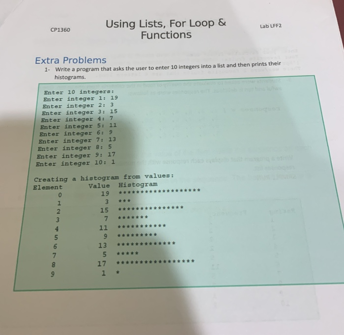 Solved Lab LFF2 CP1360 Using Lists, For Loop & Functions | Chegg.com