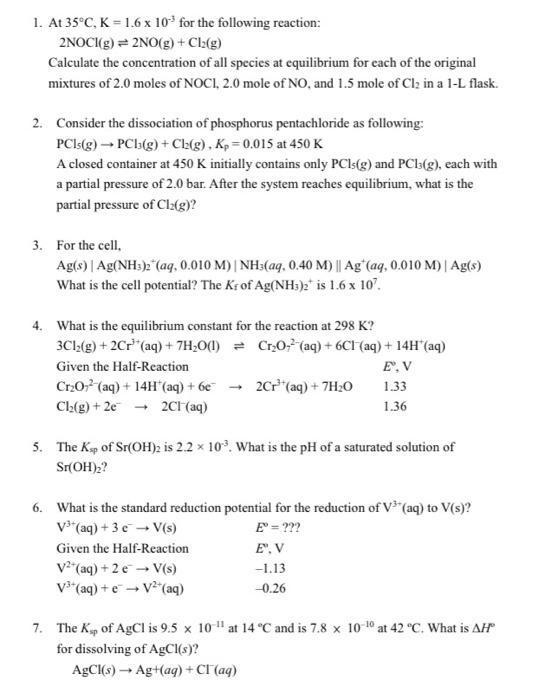 Solved 1 At 35 C K 1 6 X 102 For The Following Reaction Chegg Com