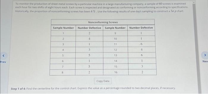 To monitor the production of sheet metal serews by a | Chegg.com