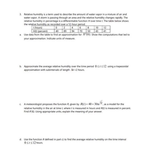 Solved 3. Relative humidity is a term used to describe the | Chegg.com