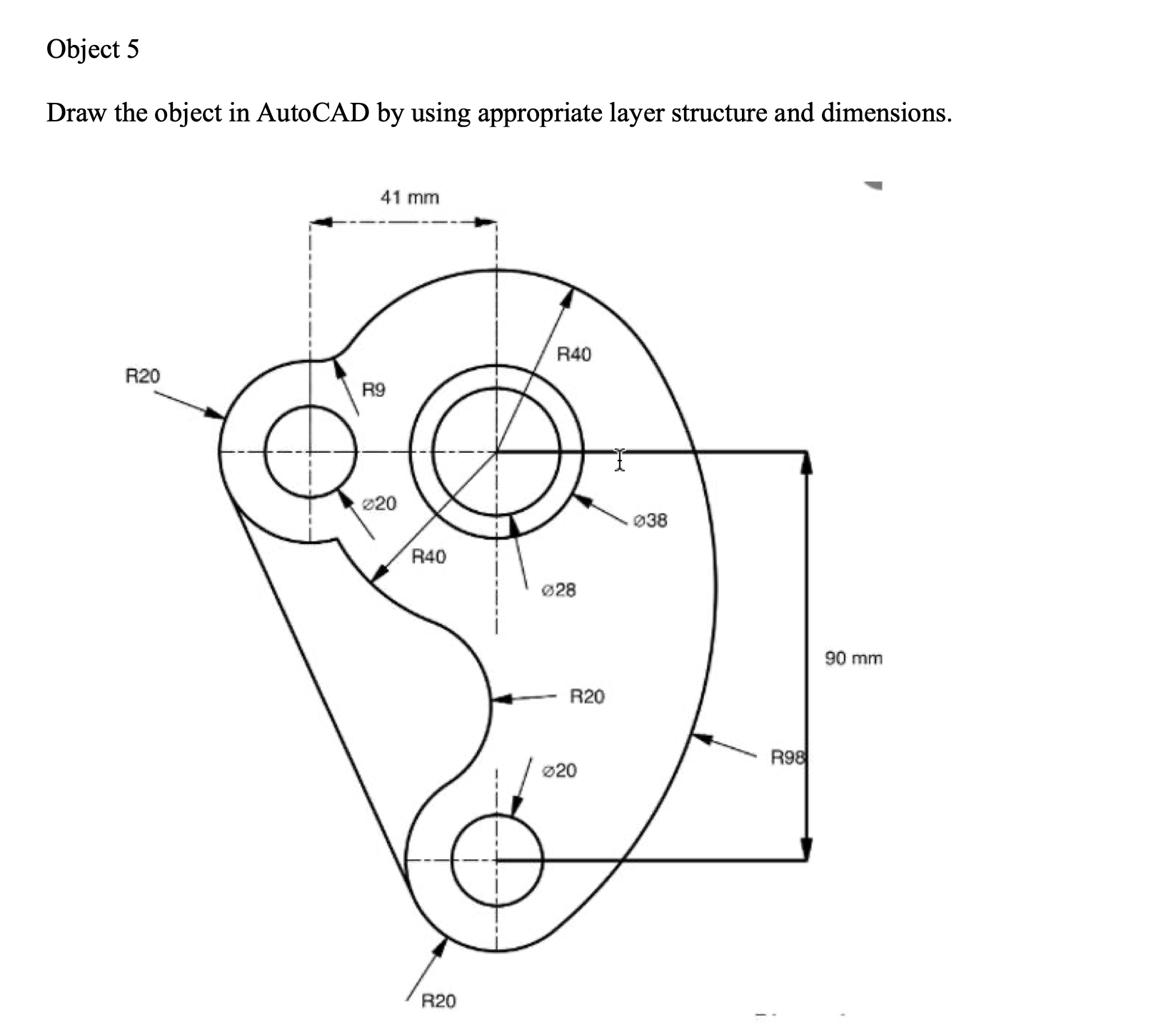 Solved Object 5Draw the object in AutoCAD by using | Chegg.com