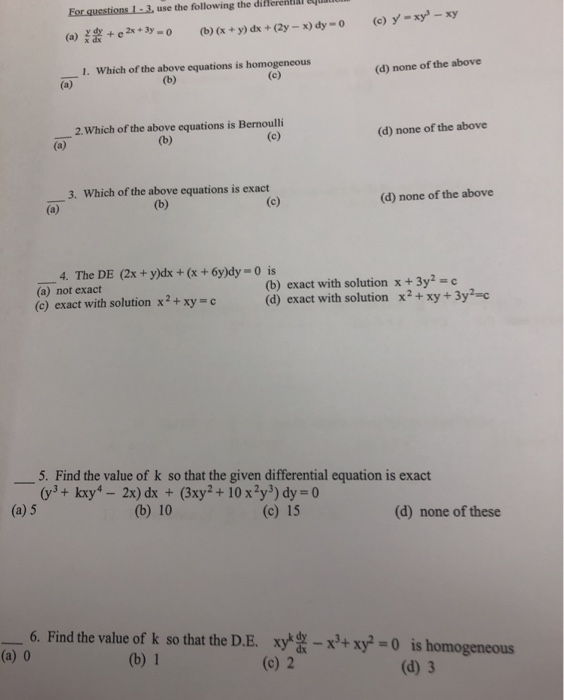 Solved For Questions 1 3 Use The Following The Differen Chegg Com