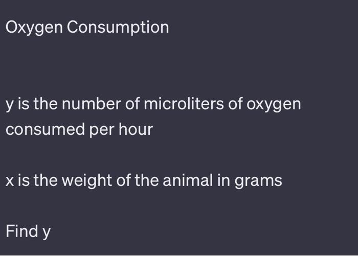 Oxygen Consumption y is the number of microliters of | Chegg.com