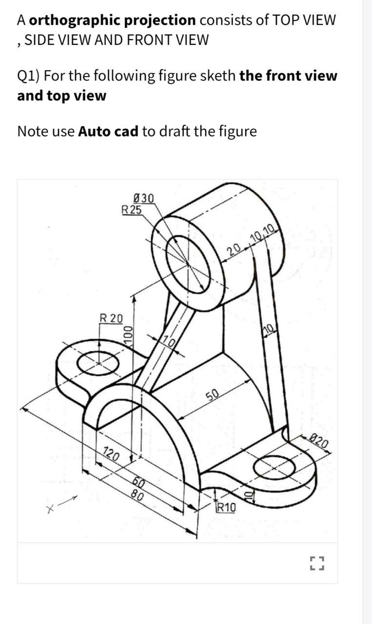 Solved A orthographic projection consists of TOP VIEW , SIDE | Chegg.com