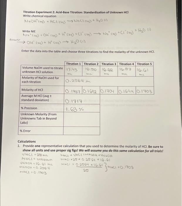 Solved Titration Experiment 2: Acid-Base Titration: | Chegg.com