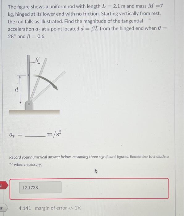 Solved The Figure Shows A Uniform Rod With Length L=2.1 M | Chegg.com