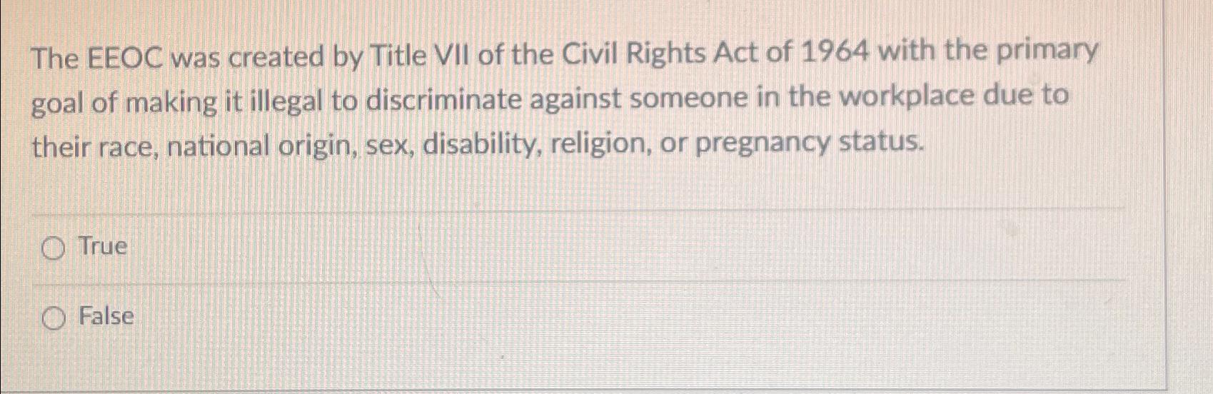 Solved The EEOC Was Created By Title VII Of The Civil Rights | Chegg.com