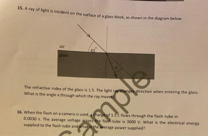 Solved odu 15. A ray of light is incident on the surface of | Chegg.com