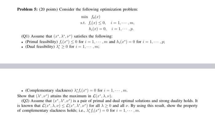 Solved Problem 5: (20 Points) Consider The Following | Chegg.com