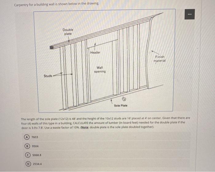 Solved Carpentry For A Building Wall Is Shown Below In The | Chegg.com