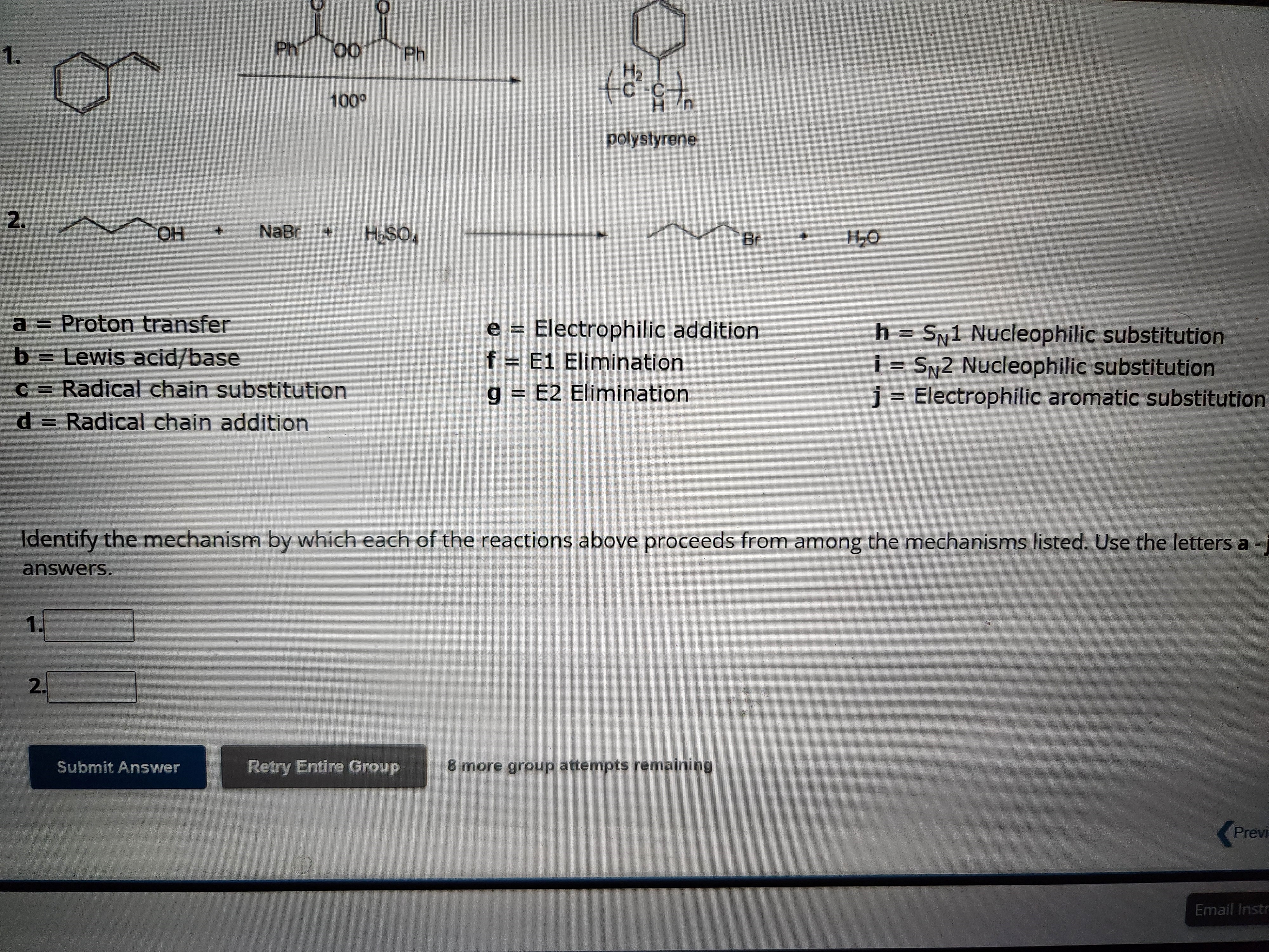 Solved Identify the mechanism by which each of the reactions | Chegg.com