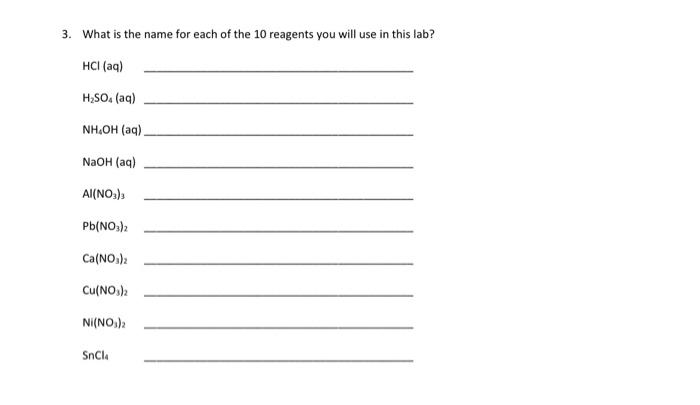 Solved What Is The Name For Each Of The 10 Reagents You Will 