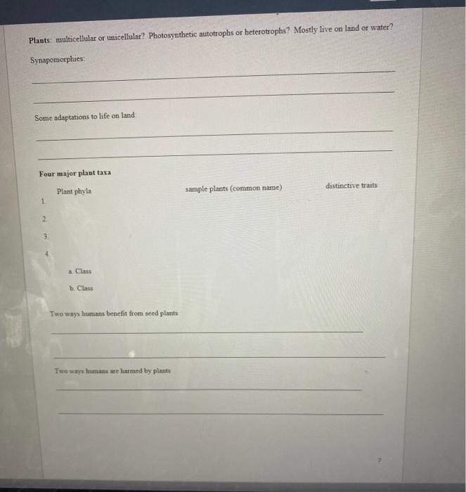 Solved Plants multicellular or unicellular? Photosynthetic