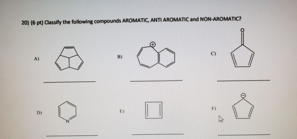 Solved 20) (6 Pt) Classify The Following Compounds AROMATIC, | Chegg.com