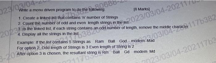Solved Write a menu driven program to do the following: [8 | Chegg.com