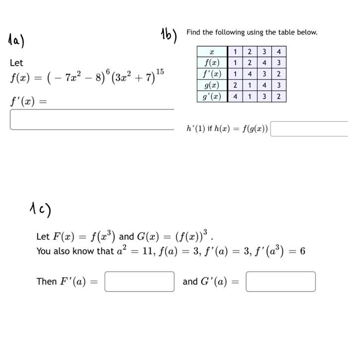 Solved (a) 1b) Find the following using the table below. Let | Chegg.com