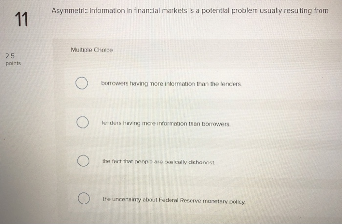 Solved Asymmetric Information In Financial Markets Is A Chegg Com
