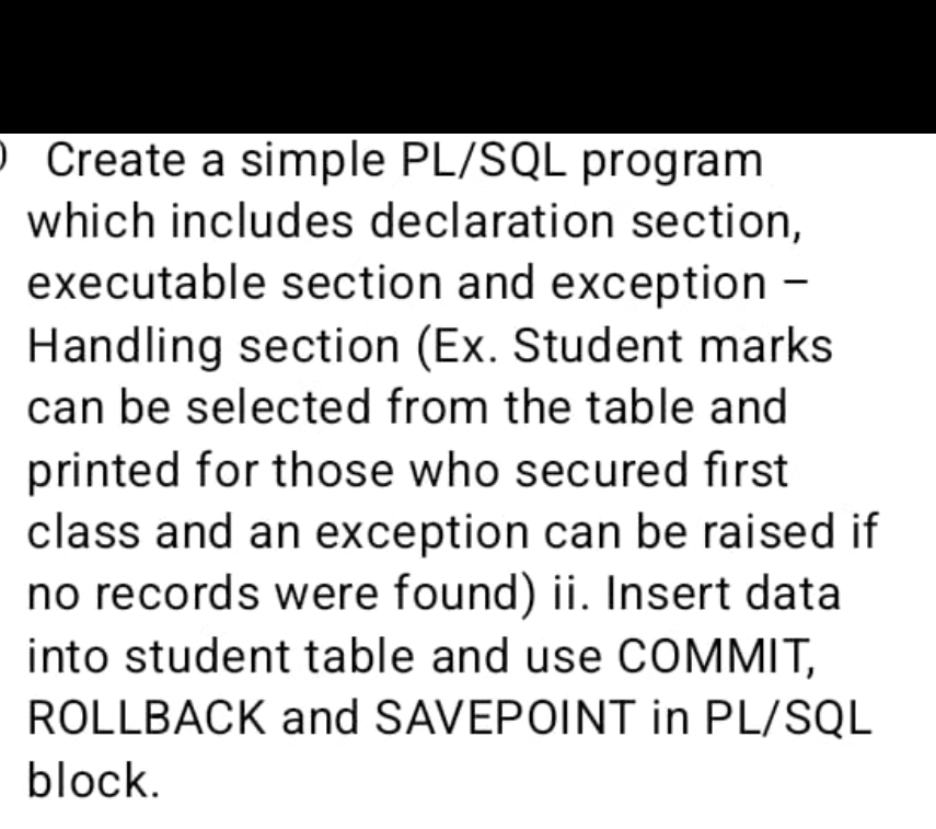 Solved Create a simple PL/SQL program which includes | Chegg.com