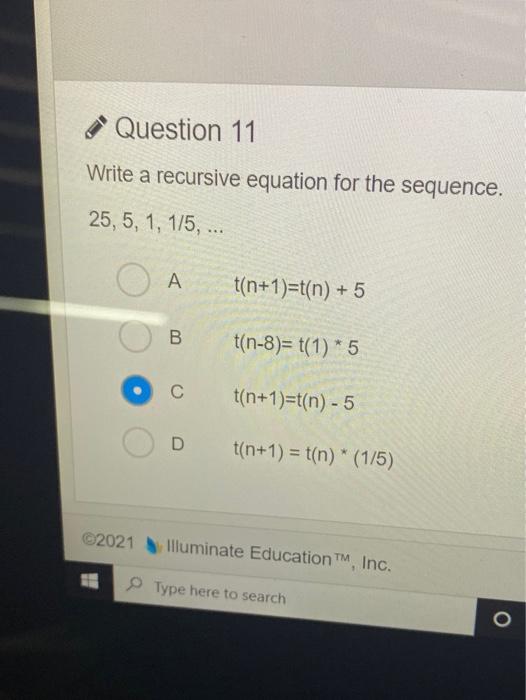 Solved Question 11 Write a recursive equation for the | Chegg.com
