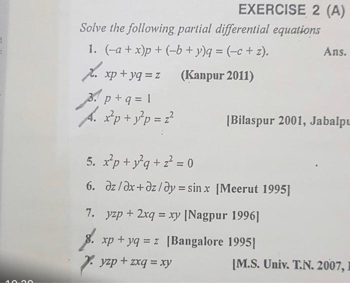 Solved Exercise 2 A Solve The Following Partial Chegg Com