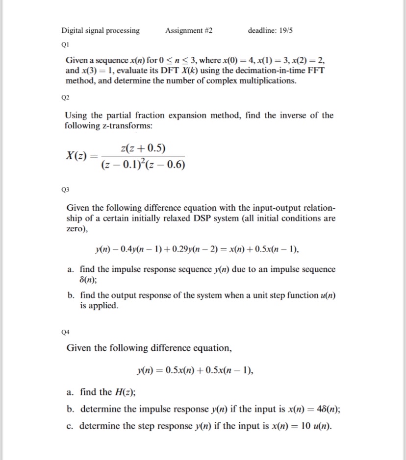 Solved Digital signal processingAssignment #2deadline: | Chegg.com