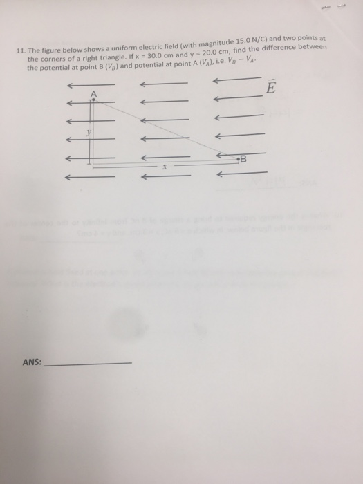 Solved 11. The Figure Below Shows A Uniform Electric Field | Chegg.com