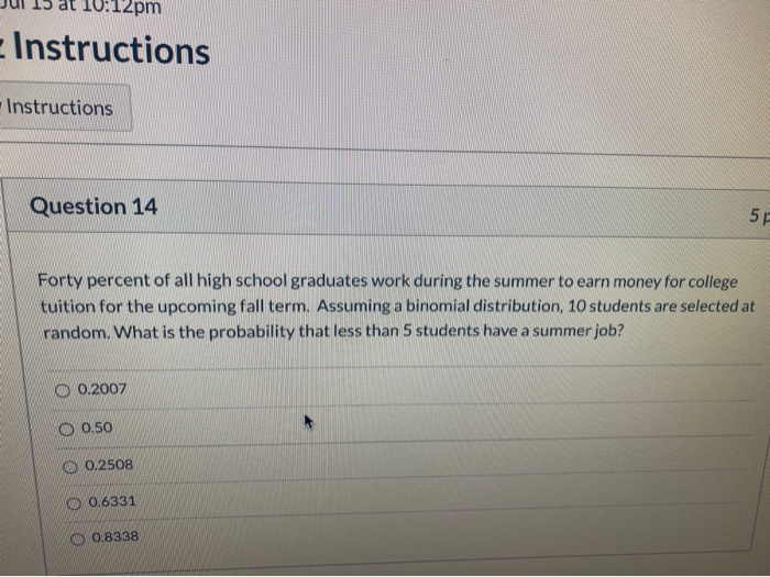 Solved 10:12 pm - Instructions - Instructions Question 14 5 | Chegg.com