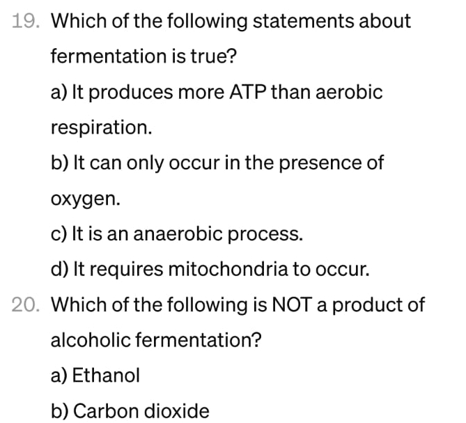 Solved Which of the following statements about fermentation 