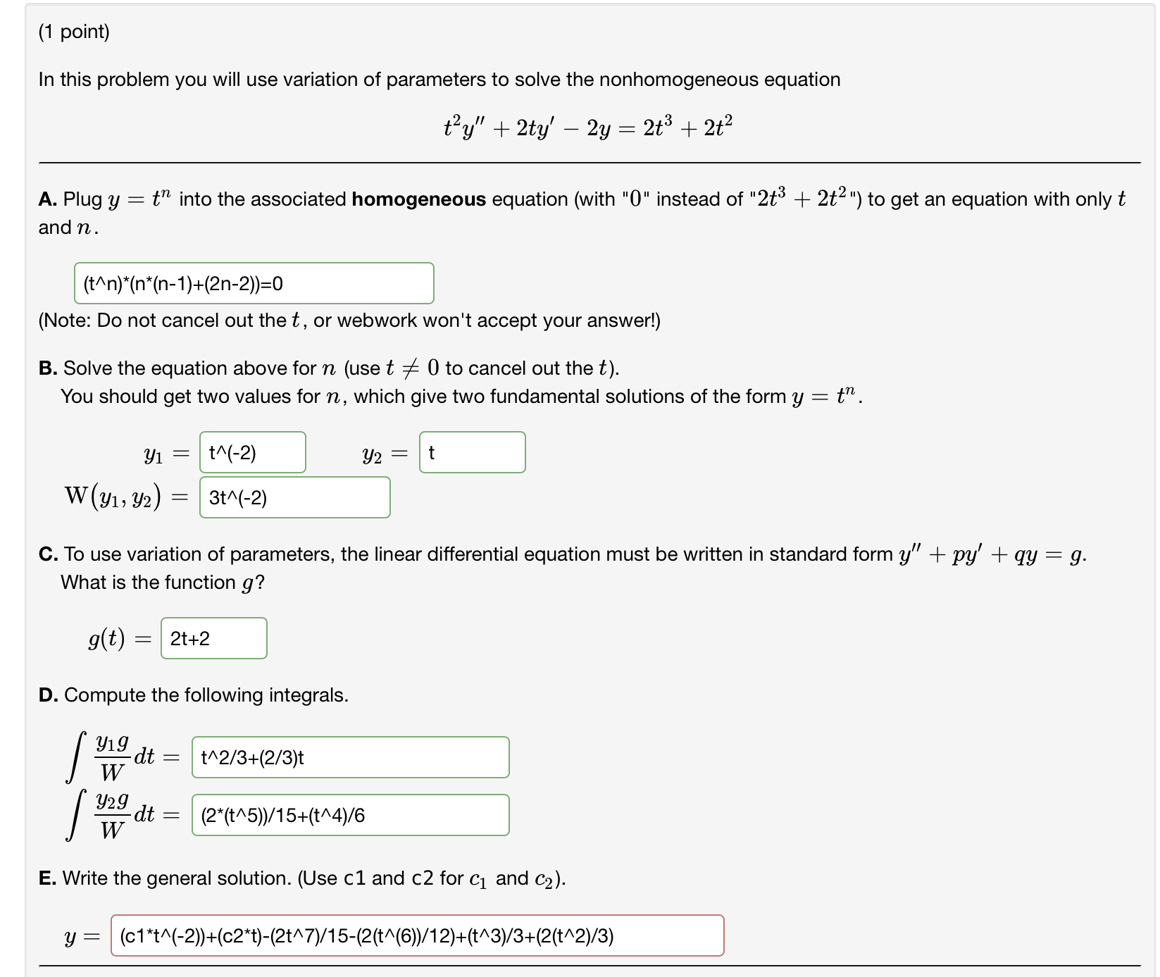 Solved (1 ﻿point)In this problem you will use variation of | Chegg.com