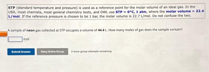 Solved STP (standard temperature and pressure) is used as a | Chegg.com
