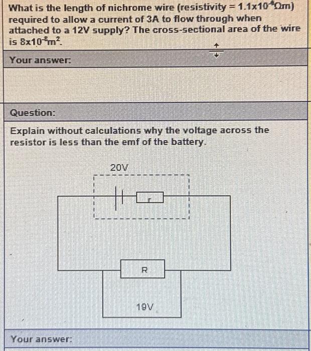 Solved What is the length of nichrome wire (resistivity | Chegg.com