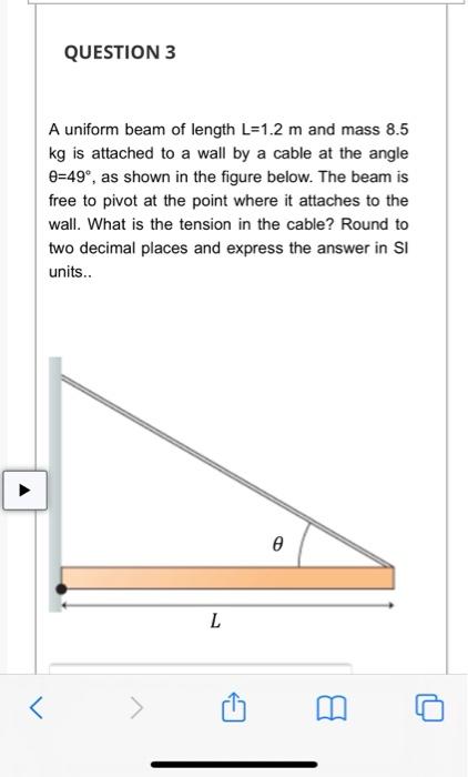 Solved QUESTION 3 A Uniform Beam Of Length L=1.2 M And Mass | Chegg.com