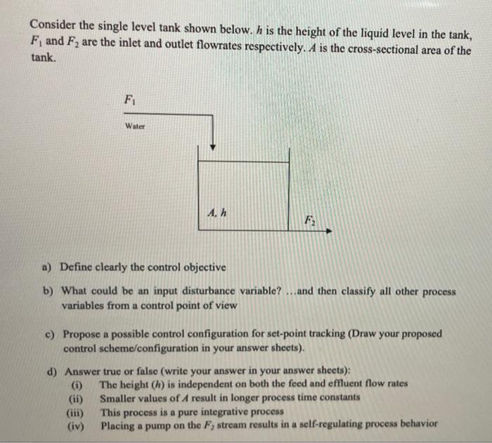 Solved Consider the single level tank shown below. h is the | Chegg.com