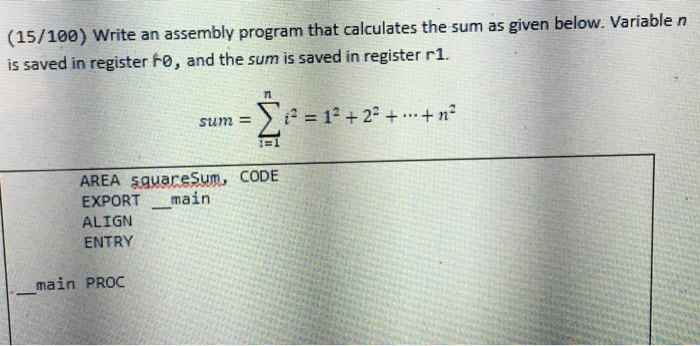 Assembly Sum Example Solved (15/100) Write an assembly program that calculates | Chegg.com