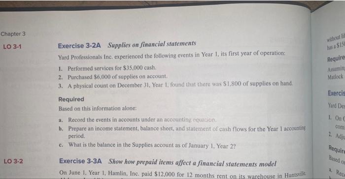 Solved Exercise 3-2A Supplies On Financial Statements Yard | Chegg.com