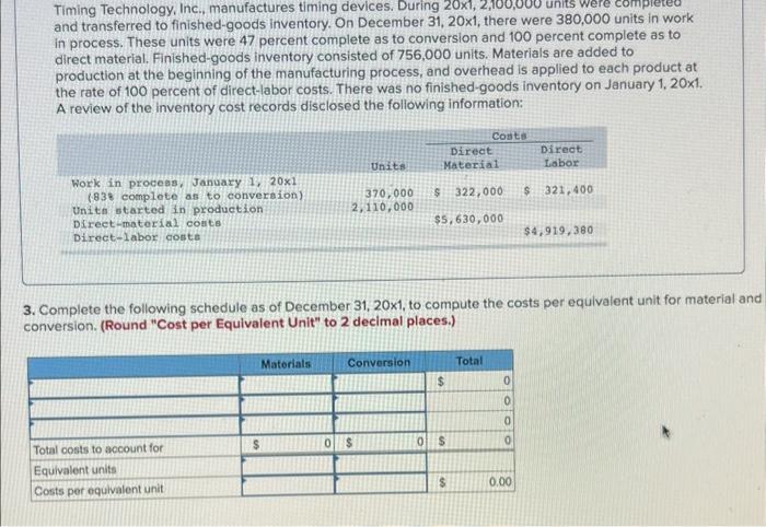 Solved Timing Technology, Inc., manufactures timing devices. | Chegg.com