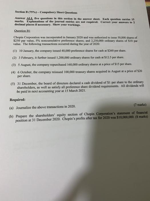 Solved Section B (75%)-Compulsory Short Questions Answer ALL | Chegg.com