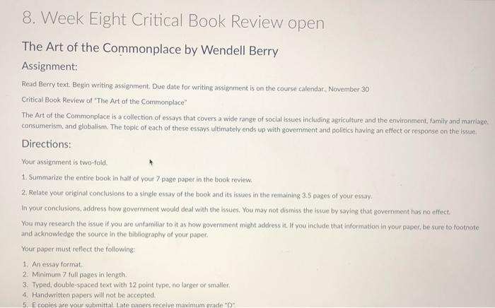 8 Week Eight Critical Book Review Open The Art Of Chegg Com