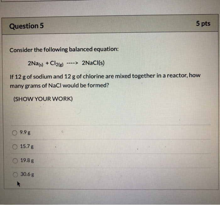 Solved Question 5 5 pts Consider the following balanced | Chegg.com