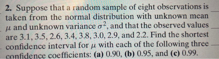 Solved 2. Suppose that a random sample of eight observations | Chegg.com