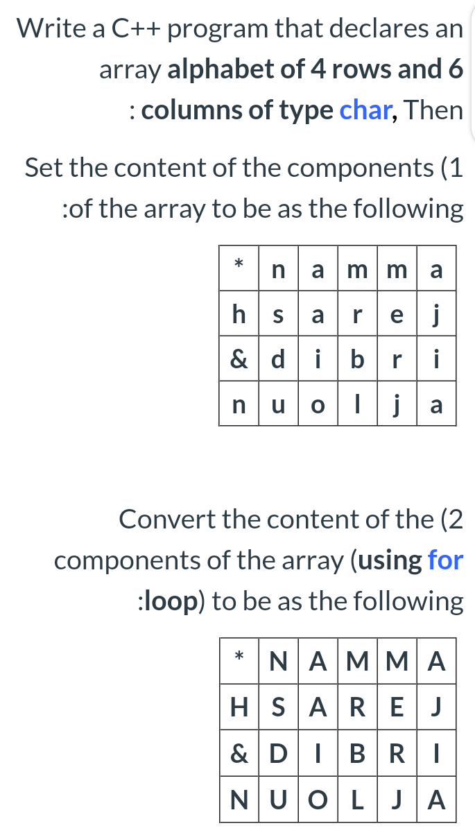 Solved Write a C++ program that declares an array alphabet | Chegg.com