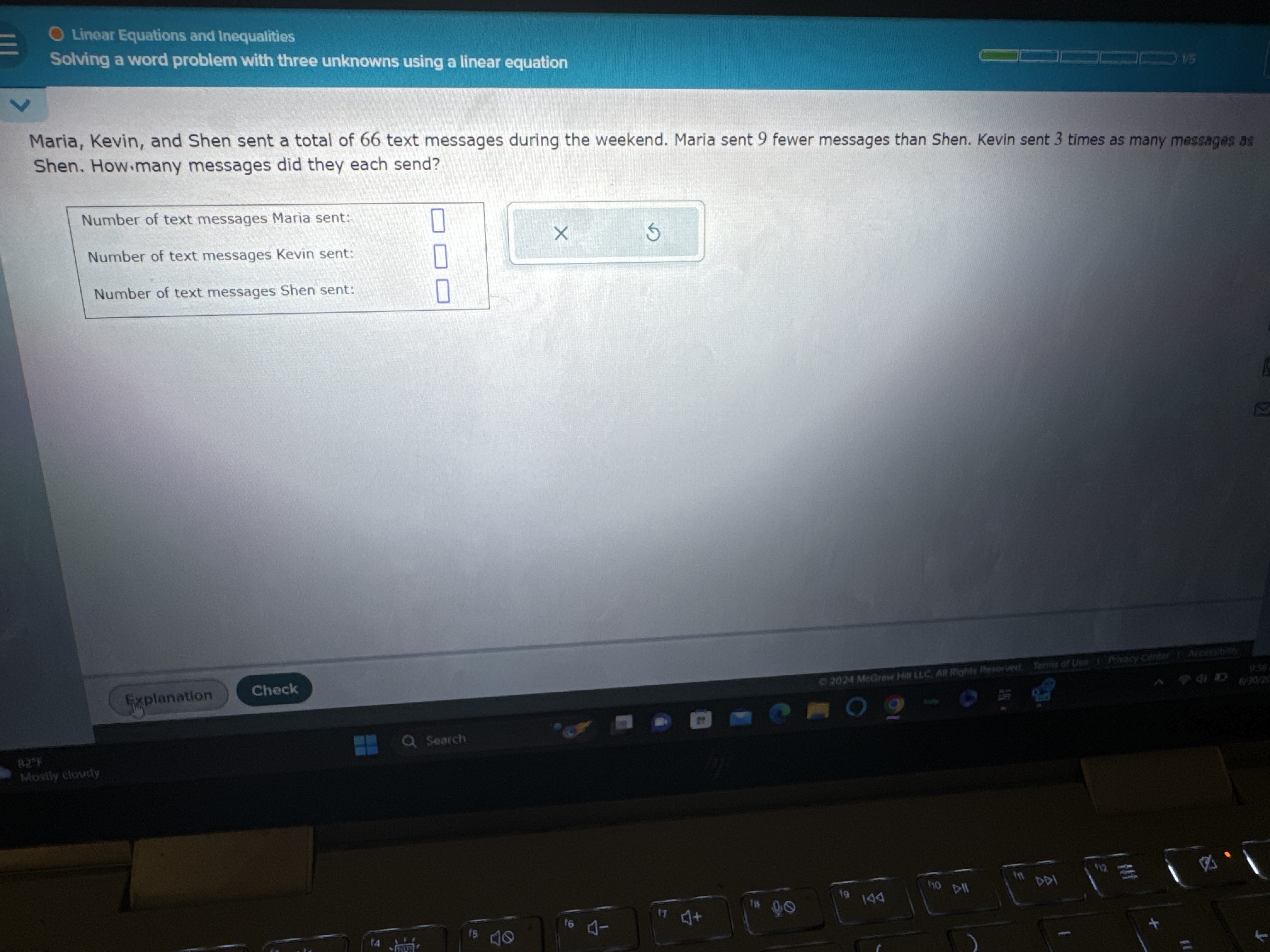 Solved Maria, Kevin, and Shen sent a total of 66 ﻿text | Chegg.com