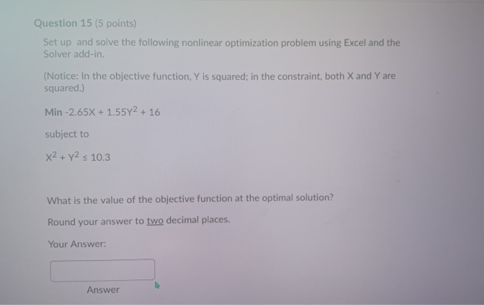 Solved Question 15 (5 points) Set up and solve the following | Chegg.com