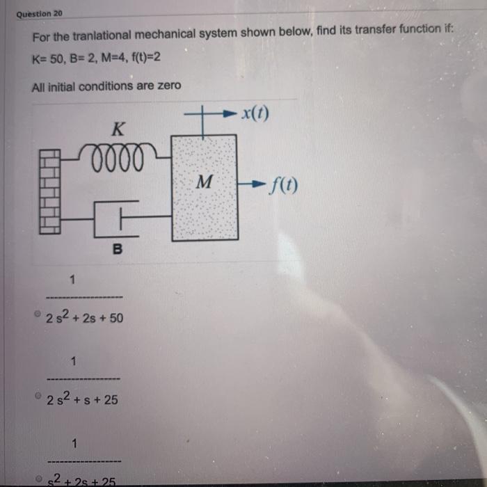 Solved Question 20 For the tranlational mechanical system | Chegg.com