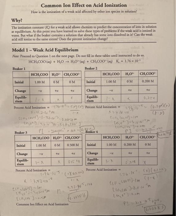 Mon Ion Effect On Acid Ionization How Is The Chegg 