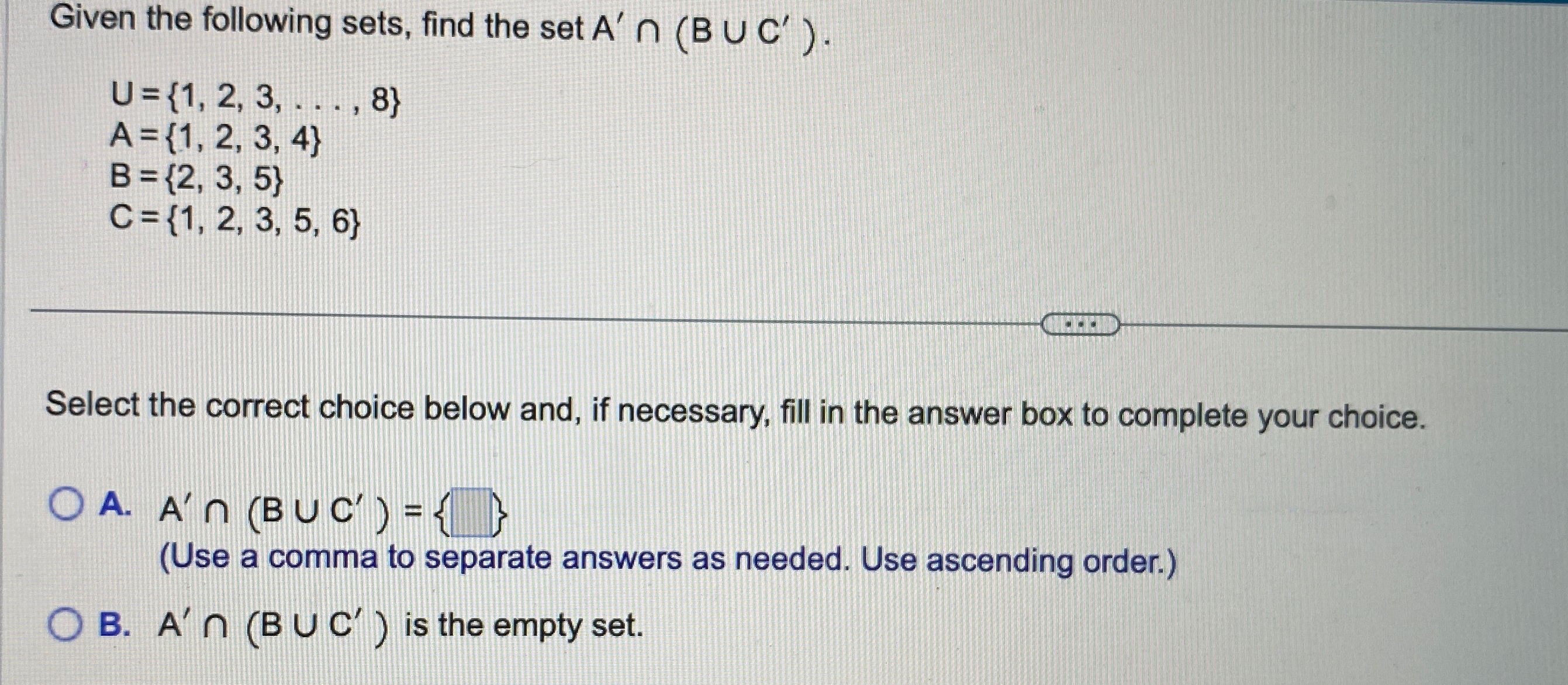 Solved Given the following sets, find the set | Chegg.com