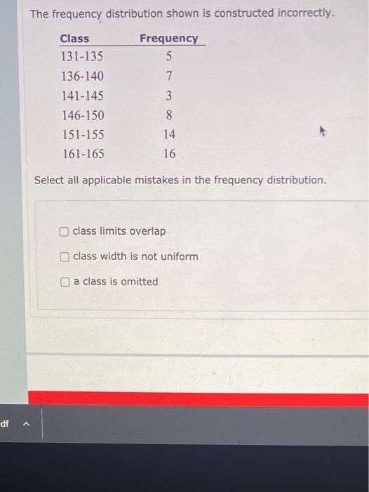 Solved The frequency distribution shown is constructed | Chegg.com
