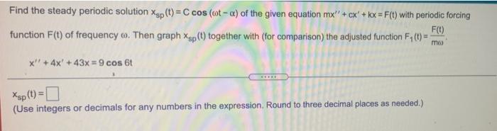 Solved Find The Steady Periodic Solution Xsp T C Cos Ot